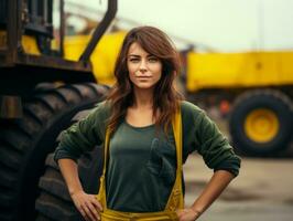 foto tiro di un' naturale donna Lavorando come un' costruzione lavoratore ai generativo