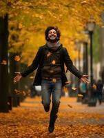 foto di emotivo dinamico posa brasiliano uomo nel autunno ai generativo