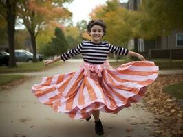 ragazzo nel un' Halloween costume con un' giocoso posa ai generativo foto