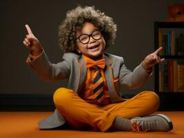 ragazzo nel un' Halloween costume con un' giocoso posa ai generativo foto