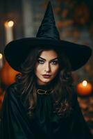 donna vestito come un' strega per Halloween ai generativo foto