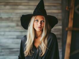 donna vestito come un' strega per Halloween ai generativo foto