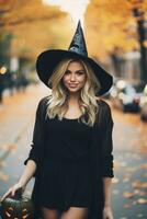 donna vestito come un' strega per Halloween ai generativo foto