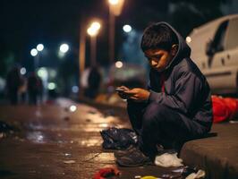 ragazzo a partire dal Colombia utilizzando smartphone per giocando Giochi ai generativo foto