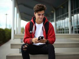 adolescente a partire dal Colombia utilizzando un' smartphone per giocando Giochi ai generativo foto