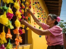 donne creare papel picado colorato carta decorazioni ai generativo foto