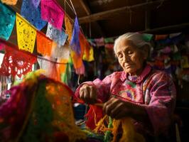 donne creare papel picado colorato carta decorazioni ai generativo foto