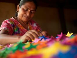 donne creare papel picado colorato carta decorazioni ai generativo foto