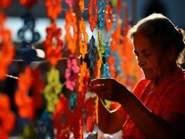 donne creare papel picado colorato carta decorazioni ai generativo foto