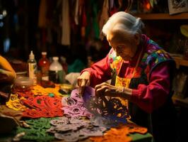 donne creare papel picado colorato carta decorazioni ai generativo foto