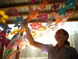 donne creare papel picado colorato carta decorazioni ai generativo foto