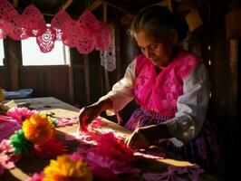 donne creare papel picado colorato carta decorazioni ai generativo foto