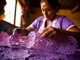 donne creare papel picado colorato carta decorazioni ai generativo foto