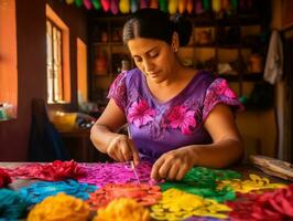 donne creare papel picado colorato carta decorazioni ai generativo foto