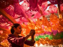 donne creare papel picado colorato carta decorazioni ai generativo foto