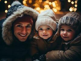 il famiglia gode festeggiare Natale vigilia insieme ai generativo foto