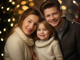 il famiglia gode festeggiare Natale vigilia insieme ai generativo foto