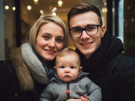 il famiglia gode festeggiare Natale vigilia insieme ai generativo foto