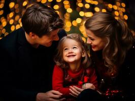 il famiglia gode festeggiare Natale vigilia insieme ai generativo foto