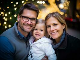 il famiglia gode festeggiare Natale vigilia insieme ai generativo foto