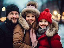 il famiglia gode festeggiare Natale vigilia insieme ai generativo foto