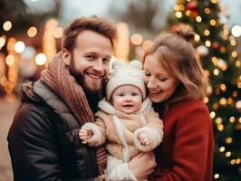 il famiglia gode festeggiare Natale vigilia insieme ai generativo foto