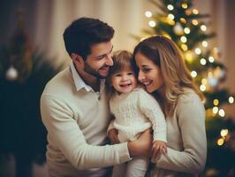 il famiglia gode festeggiare Natale vigilia insieme ai generativo foto