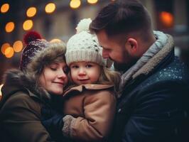 il famiglia gode festeggiare Natale vigilia insieme ai generativo foto