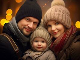 il famiglia gode festeggiare Natale vigilia insieme ai generativo foto
