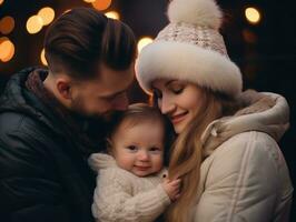 il famiglia gode festeggiare Natale vigilia insieme ai generativo foto