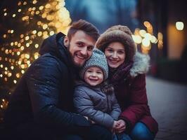 il famiglia gode festeggiare Natale vigilia insieme ai generativo foto