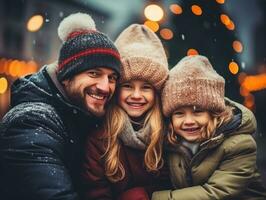 il famiglia gode festeggiare Natale vigilia insieme ai generativo foto