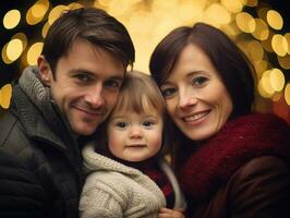 il famiglia gode festeggiare Natale vigilia insieme ai generativo foto
