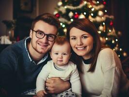 il famiglia gode festeggiare Natale vigilia insieme ai generativo foto