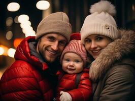 il famiglia gode festeggiare Natale vigilia insieme ai generativo foto