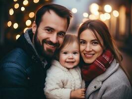 il famiglia gode festeggiare Natale vigilia insieme ai generativo foto