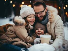 il famiglia gode festeggiare Natale vigilia insieme ai generativo foto