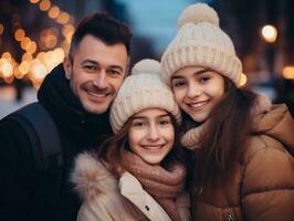 il famiglia gode festeggiare Natale vigilia insieme ai generativo foto