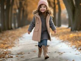 ragazzo gode un' senza fretta camminare nel un' inverno giorno ai generativo foto