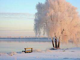 minimalista inverno paesaggio composizione ai generativo foto