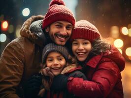 asiatico famiglia gode festeggiare Natale vigilia insieme ai generativo foto