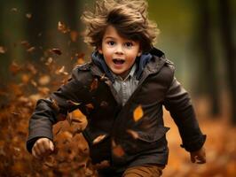messicano ragazzo nel emotivo dinamico posa su autunno sfondo ai generativo foto