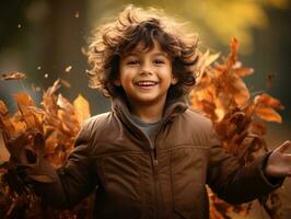 messicano ragazzo nel emotivo dinamico posa su autunno sfondo ai generativo foto