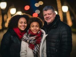 il interrazziale famiglia gode festeggiare Natale vigilia insieme ai generativo foto