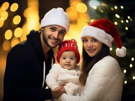 il interrazziale famiglia gode festeggiare Natale vigilia insieme ai generativo foto