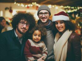 il interrazziale famiglia gode festeggiare Natale vigilia insieme ai generativo foto