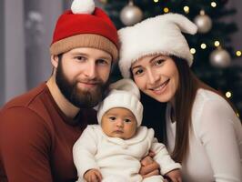 il interrazziale famiglia gode festeggiare Natale vigilia insieme ai generativo foto