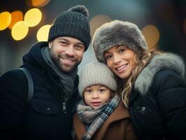 il interrazziale famiglia gode festeggiare Natale vigilia insieme ai generativo foto