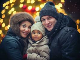 il interrazziale famiglia gode festeggiare Natale vigilia insieme ai generativo foto