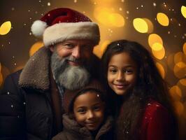 il interrazziale famiglia gode festeggiare Natale vigilia insieme ai generativo foto